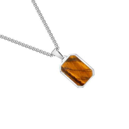 Rechteckige Geometrische Hängende Halskette Edelstahlschmuck Naturalsteine Halskette Geeignet Für Verschiedene Anlässe Geometrisches Männer Accessoire von ANMITI