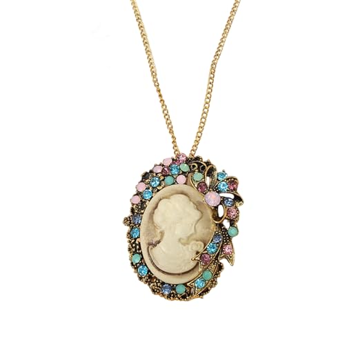 Vintage Skulptur Anhänger Halskette Mit Kristall Neckkettenlegierung Schmuck Für Frauen Täglich Verschleiß Mehrschichtkristall Dekoriert Anhänger von ANMITI