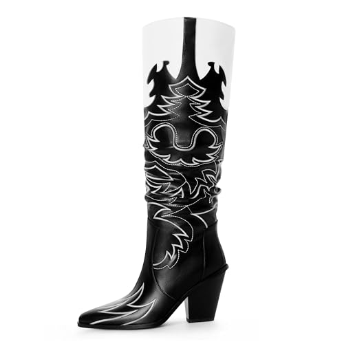 ANN CREEK Cowgirl-Stiefel, seitlicher Reißverschluss, kniehohe Stickerei, Damen, Westernstiefel, spitzer Zehenbereich, klobiger Absatz, zweifarbig, Schwarz, 39 EU ANN CREEK Cowgirl-Stiefel, seitlicher Reißverschluss, kniehohe Stickerei, Damen, Westernstiefel, spitzer Zehenbereich, klobiger Absatz, zweifarbig, Schwarz, 39 EU von ANN CREEK