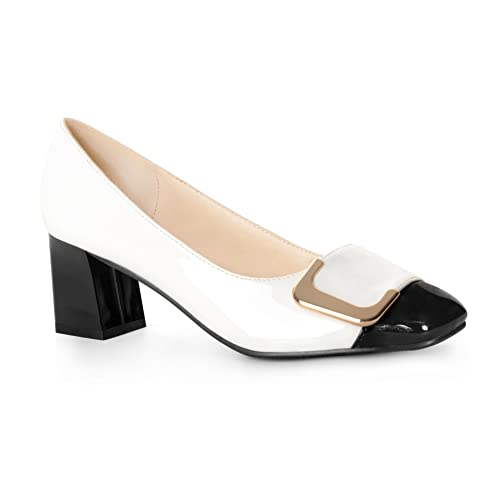 ANN CREEK Damen Pumps 'Angela' Schuhe für Frauen elegante niedrige Ferse Rush Hour Büro Schuhe zweifarbige Damen Pumps quadratische Zehe 6,1 cm dicker Absatz Slip On, Weiß, 39 EU von ANN CREEK