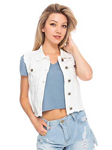 ANNA-KACI Damen Blau Denim Distressed ausgefranst Button Up ärmellos Jeans Jacke Weste von ANNA-KACI