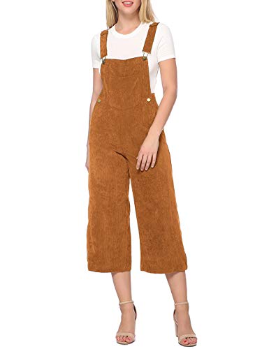 ANNA-KACI Damen Casual Ribbed Corduroy Bib Front Wide Cropped Leg Overalls von ANNA-KACI