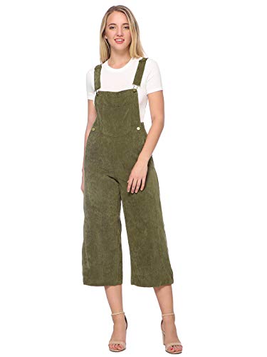 ANNA-KACI Damen Casual Ribbed Corduroy Bib Front Wide Cropped Leg Overalls von ANNA-KACI