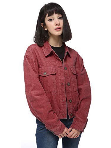 ANNA-KACI Damen Cord Patchwork Oversize Knöpfen Mädchen Windbreaker Crop Mantel Jacke von ANNA-KACI