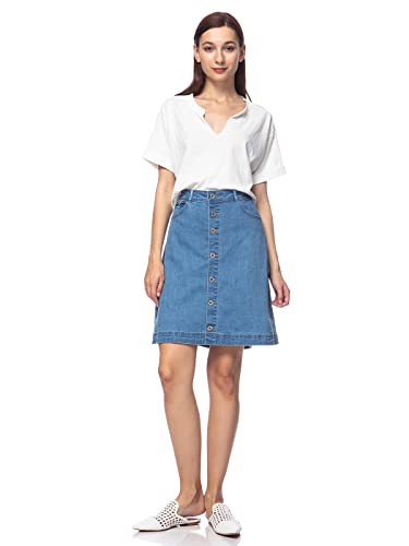 ANNA-KACI Damen Elastisch Denim Stretch Knopf Midi Bleistift a Linien Jeans Skirt Jeansrock Flare Rock von ANNA-KACI