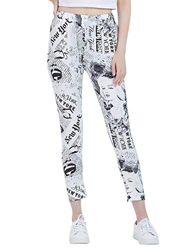 ANNA-KACI Damen Hauteng Retro Hollywood New York Marilyn Monroe Zeitung Leggings Bleistift Hose von ANNA-KACI