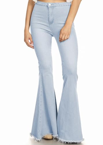 ANNA-KACI Damen Hoch Taile Glockenhose Einfarbig Denim Schlaghose Jeans, Hellblau, X-Large von ANNA-KACI