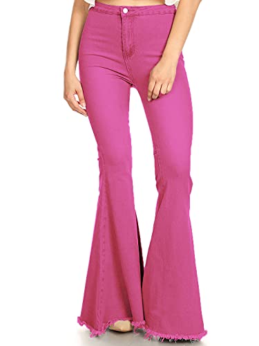 ANNA-KACI Damen Klassische Retro Hohe Taille lang Denim Hose Glocke Jeans, Rosa, Large von ANNA-KACI