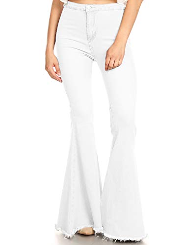 ANNA-KACI Damen Mode hohe Taille Lange Denim Bell Unten Jeans Flared Hose, Off White, klein von ANNA-KACI