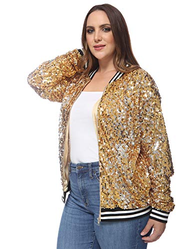 ANNA-KACI Damen Pailletten Reißverschluss Große größen Langarm Blazer Bomberjacke Glitzer Jacke ANNA-KACI Damen Pailletten Reißverschluss Große größen Langarm Blazer Bomberjacke Glitzer Jacke von ANNA-KACI