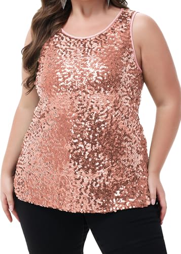 ANNA-KACI Damen Plus Size Ärmellose Pailletten Tops Glitzer Party Tank Top, Rose Gold, 4X-Large von ANNA-KACI