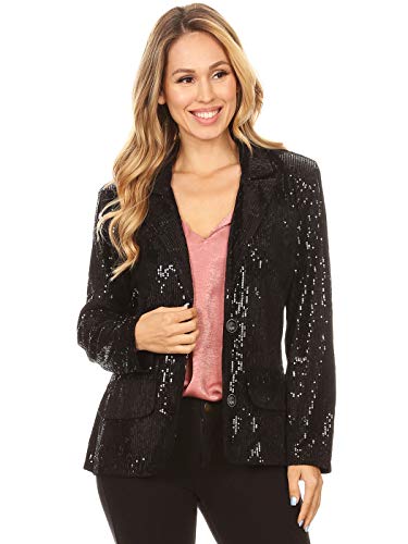 ANNA-KACI Damen Schwarz Pailletten Anzug Schlank Disco Langarm Glitzer Jackett Blazer Bolero Jacke von ANNA-KACI