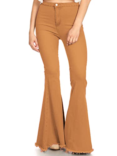 ANNA-KACI Fashion Hüfthose mit Schlag Jeans für Damen High Waisted Klassische Schlaghose, Braun, Small von ANNA-KACI