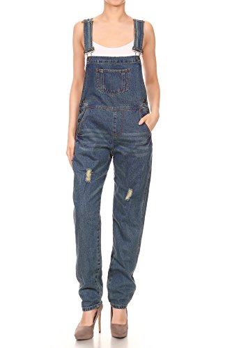 ANNA-KACI Frauen Denim Blue Jeans Gerades Bein Taschen Latzhose von ANNA-KACI