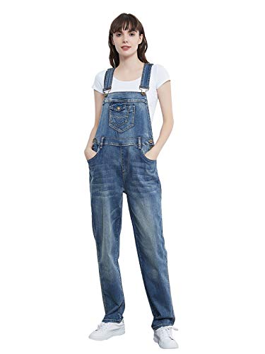 ANNA-KACI Frauen Leicht Sommer Denim Blue Jeans Gerades Bein Taschen Latzhose mit Taschen von ANNA-KACI