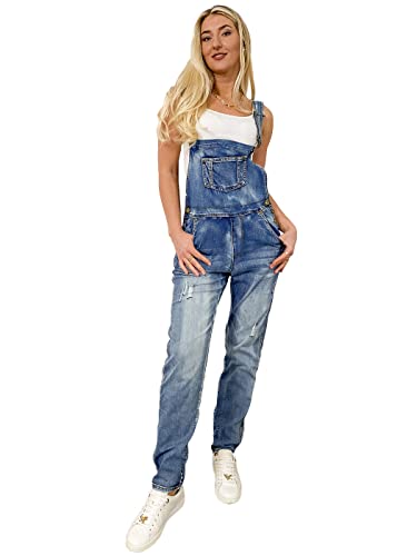 ANNA-KACI Frauen Leicht Sommer Denim Indigo Blau Vintage Jeans Gerades Bein Taschen Latzhose von ANNA-KACI