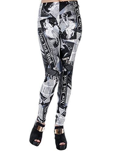 ANNA-KACI Frauen Slim Retro Hollywood New York Marilyn Monroe Zeitung Leggings Bleistift Hose,S(schwarz) von ANNA-KACI