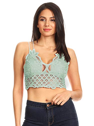 ANNA-KACI Frauen Strappy Bra Sexy Blumen Spitze BH Bralette Bustier Bauchfrei Crop Top von ANNA-KACI