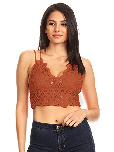 ANNA-KACI Frauen Strappy Bra Sexy Blumen Spitze BH Bralette Bustier Bauchfrei Crop Top von ANNA-KACI