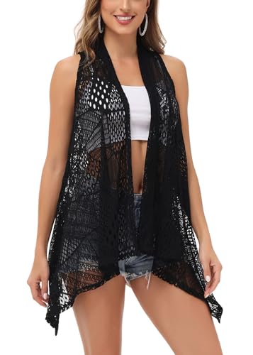 ANNA-KACI Frauen öffnend Ärmellos Crochet Weste Vertuschung Cardigen Strickjacke von ANNA-KACI