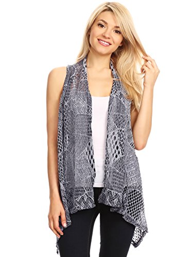 ANNA-KACI Frauen öffnend rmellos Crochet Weste Vertuschung Cardigen Strickjacke, L-XL, Grau von ANNA-KACI