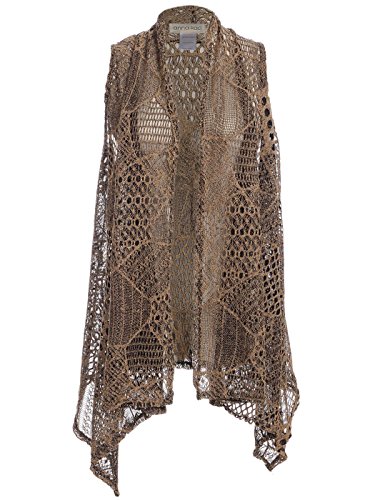 ANNA-KACI Frauen öffnend rmellos Crochet Weste Vertuschung Cardigen Strickjacke, XL-XXL, Braun von ANNA-KACI