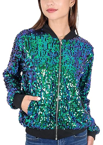ANNA-KACI Lässige Bomberjacke mit Pailletten und Langen Ärmeln vorne mit Reißverschluss und Taschen, Wassernixe, Medium von ANNA-KACI