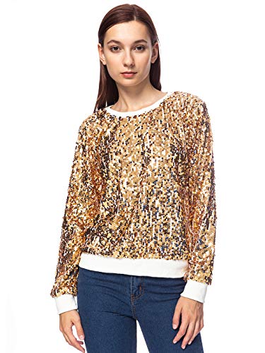 ANNA-KACI Paillette Sparkle Cocktail Lässig Crop Tops Shirt Oberteile Pullover, Gold, M von ANNA-KACI