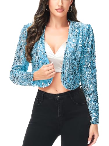 ANNA-KACI Pailletten Metallic Retro Disco Geerntetes Langarm Bolero Jacke von ANNA-KACI