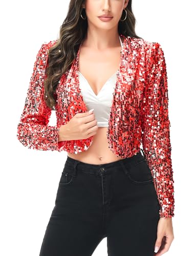 ANNA-KACI Pailletten Metallic Retro Disco Geerntetes Langarm Bolero Jacke von ANNA-KACI