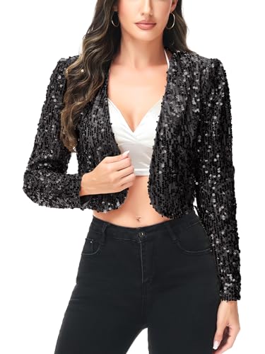 ANNA-KACI Pailletten Metallic Retro Disco Geerntetes Langarm Bolero Jacke von ANNA-KACI