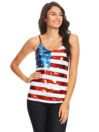 Anna-Kaci Frauen America USA Flagge Bingeling Pailletten Slim verstellbare Spaghetti Strap Tank Top von ANNA-KACI