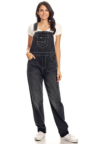 Anna-Kaci Frauen Denim Klassisch Jeans Gerades Bein Taschen Jeanshose Latzhose, Large / X-Large, Schwarz von ANNA-KACI