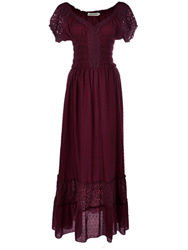 Anna-Kaci Frauen Einfarbige Elastische Smock Taille Sommer Flügelärmeln Boho Gypsy Lange Lace Spitze Oktoberfest Maxikleid Kleid, L, Burgundy Anna-Kaci Frauen Einfarbige Elastische Smock Taille Sommer Flügelärmeln Boho Gypsy Lange Lace Spitze Oktoberfest Maxikleid Kleid, L, Burgundy von ANNA-KACI