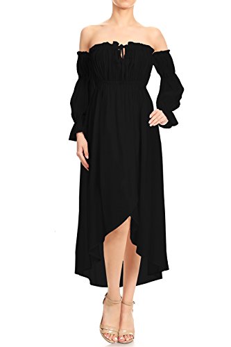 Anna-Kaci Frauen Vintag Boho Schulterfrei Langarm Geschmückt Renaissance Maxikleid, M, Schwarz von ANNA-KACI