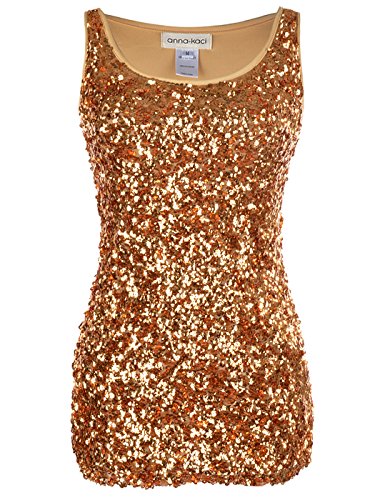 Anna-Kaci lila Schein & Shine Glitzer-Pailletten verziert ärmel Tank Top, Gold, M von ANNA-KACI