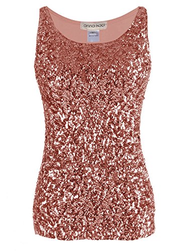 Anna-Kaci lila Schein & Shine Glitzer-Pailletten verziert ärmel Tank Top, Rose, S von ANNA-KACI