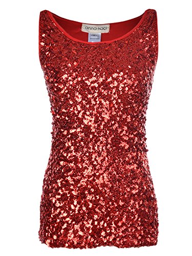 Anna-Kaci lila Schein & Shine Glitzer-Pailletten verziert ärmel Tank Top, Rot, L von ANNA-KACI