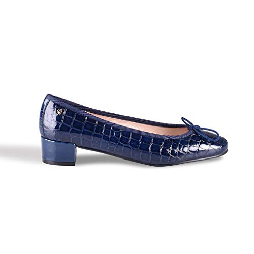 ANNA MILAN Pumps Blockabsatz Blanca Navy blau 38 Natural Leder Exklusive Kollektion Made in Spain von ANNA MILAN