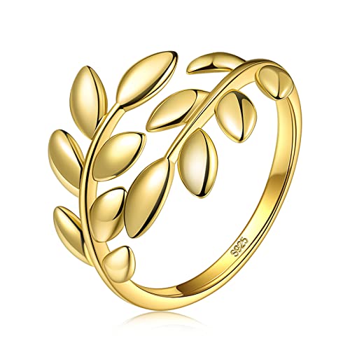 ANNA NUCCI Verstellbar Ring Damen mit Olivenblatt, Ringe 925 Sterling Silber Vergoldet 18K Gold, Geschenk Für Frauen Mädchen, Geschenke für Jubiläum/Geburtstag/Muttertagsgeschenk Für Mama von ANNA NUCCI