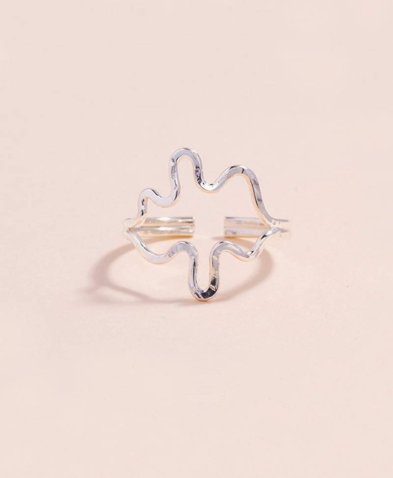 Silber Wellenring - Sterling Verstellbarer Ring Unregelmäßiger Offener Geschwungener Strukturierter Minimaler von ANNACID