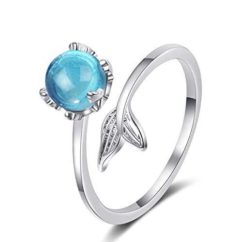 ANNAHEART Silber Ringe für Damen 925 Mondstein Ring für Damen Verstellbar Delfin Funky Rings Verlobungsring Paar Silberring Damen 925 Eheringe Trauringe Memoirering Schmuck (Silber) von ANNAHEART