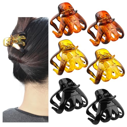 6 Stück Haarklammer Haarspangen Haarclis Damen, Haarklammern Octopus Haarspange Mittlere Größe für Dickes Dünnes Haar Rutschfest Vintage Haar Accessoire Frauen (Schwarz & Kaffee & Braun) von ANNASAMDO