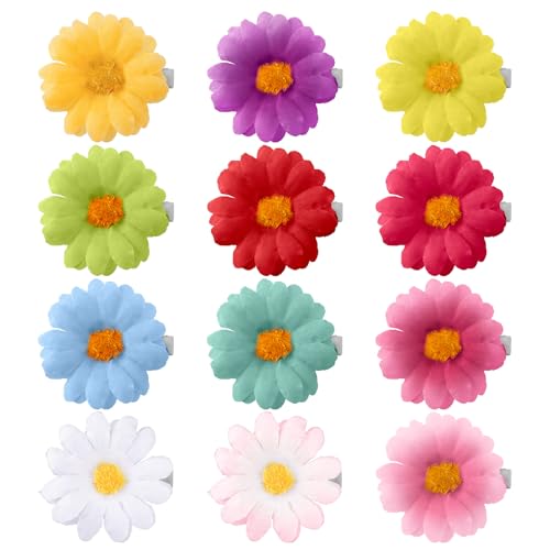 ANNASAMDO 12 Stück Gänseblümchen Blumen Haarspangen, Kleine Haarklammer Sonnenblumen Haarschmuck Süße Daisy Haarnadel Flower Hair Clip Blumenrand Clip für Damen Und Mädchen, 12 Farben von ANNASAMDO