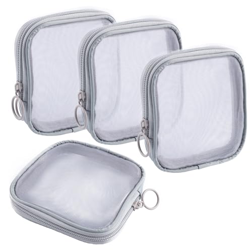 ANNASAMDO 4 Stück Mesh Kosmetiktasche Netz Durchsichtige Make Up Tasche Netzbeutel Kulturbeutel Mini Make Up Organizer Beutel mit Reißverschluss für für Reisen Aufbewahrungstasche Handtasche von ANNASAMDO