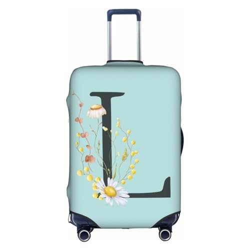 ANNCED Reisegepäckhülle, elastisch, blau, Koffer-Schutztasche, schwarzer Buchstabe L, Boho, Blumen, Blätter, staubdicht, waschbar, Gepäckhüllen für Rollkoffer, Kinder, Erwachsene, XL (für 73,5 - 81,3 von ANNCED