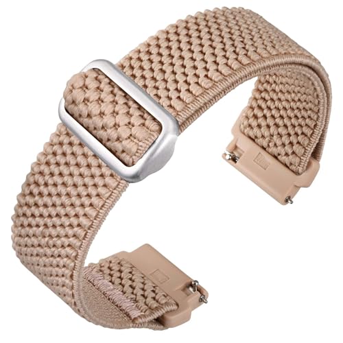 ANNEFIT Elastische Nylon Uhrenarmbänder 16mm，Schnellverschluss Armband Verstellbare für Herren Damen (Hellrosa) von ANNEFIT