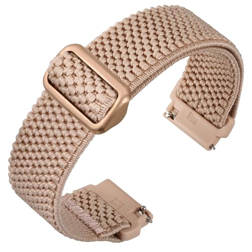 ANNEFIT Elastische Nylon Uhrenarmbänder 16mm，Schnellverschluss Armband Verstellbare für Herren Damen mit Roségold Schnalle (Hellrosa) von ANNEFIT