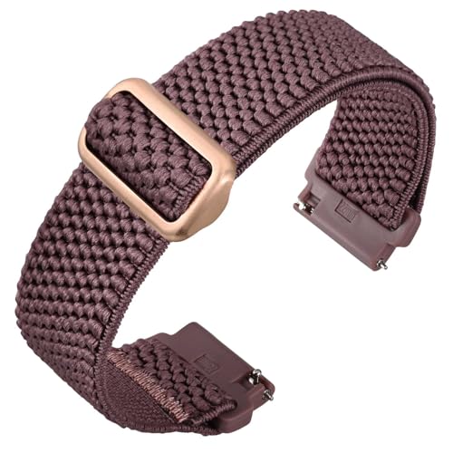 ANNEFIT Elastische Nylon Uhrenarmbänder 20mm，Schnellverschluss Armband Verstellbare für Herren Damen mit Roségold Schnalle (Rauch Violett) von ANNEFIT
