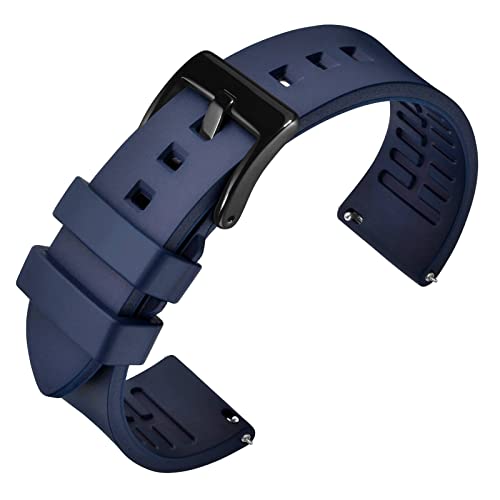 ANNEFIT Fluorkautschuk Armband 18mm mit Polierte Edelstahl Schwarz Schnalle, Schnellverschluss Silikon Uhrenarmband (Blau) von ANNEFIT